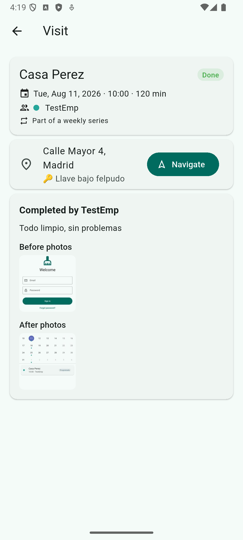 Visit detail with completion